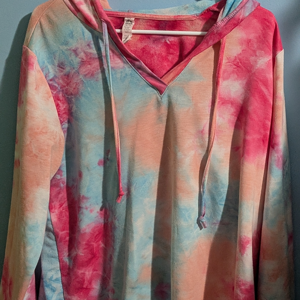 RBX Women’s V-Neck Tie-Dye Hoodie - Pink, Blue & Peach